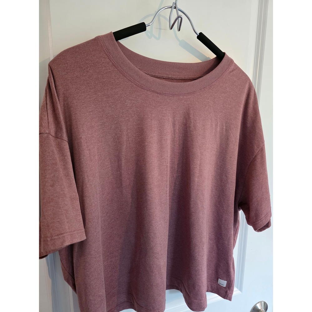 Vuori Energy Tee Heathered Marsala Rose Mauve Boxy Cropped Short Sleeve T-Shirt - Picture 3 of 5